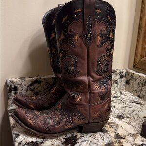 Lucchese cowboy Heeled Boots 10 black & brown